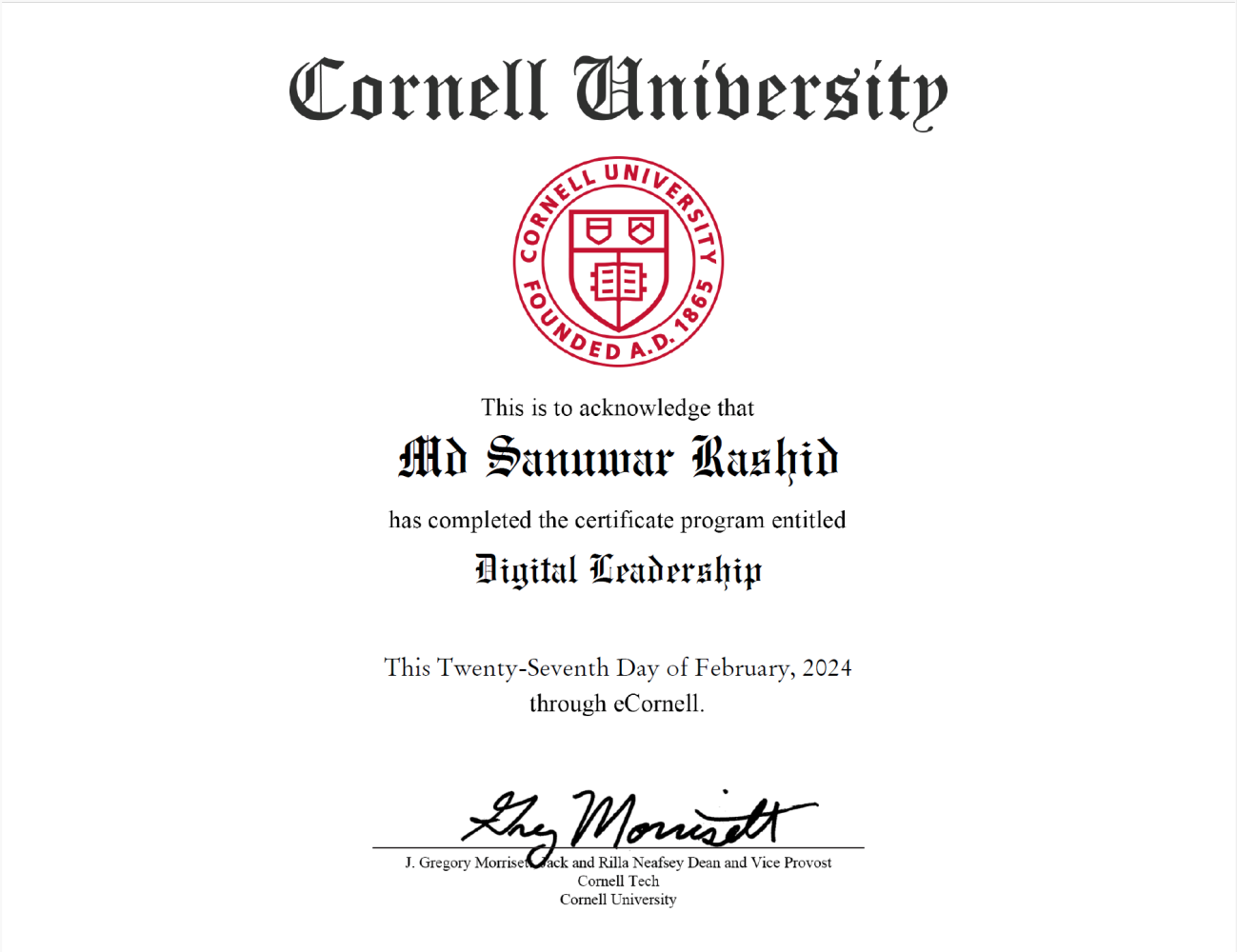 Cornell Digital Leadership Certificate