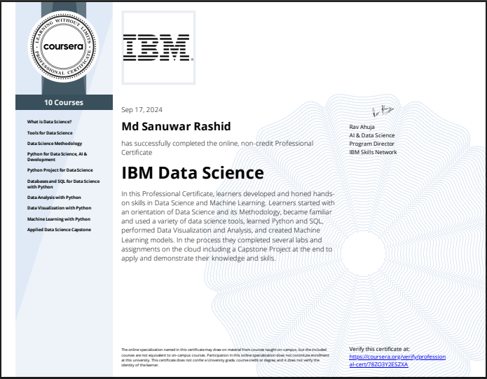 IBM Data Science Certificate