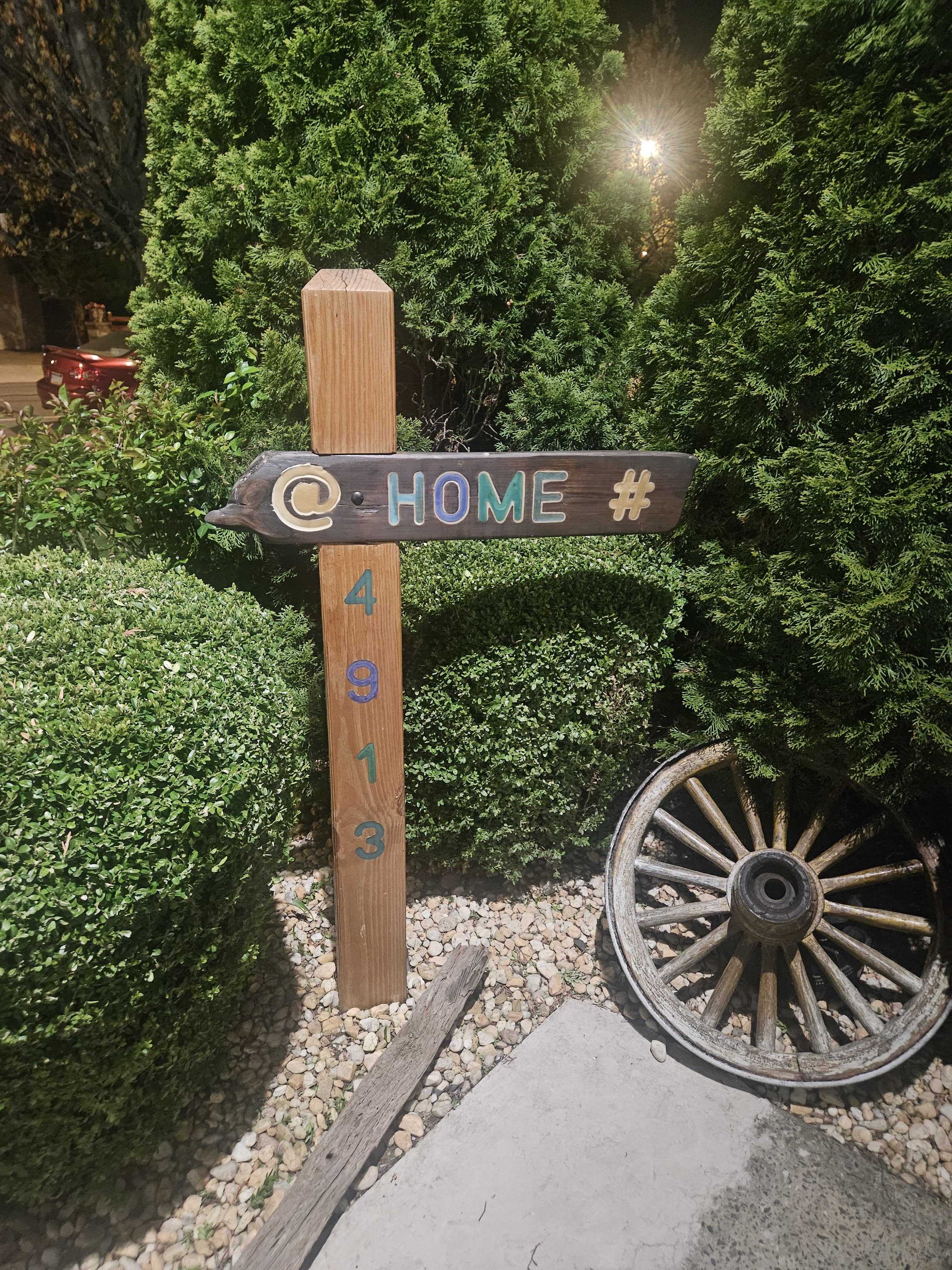The finished home sign in place