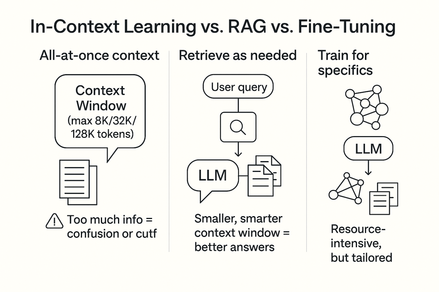 In-Context Learning vs RAG vs Fine-Tuning Comparison